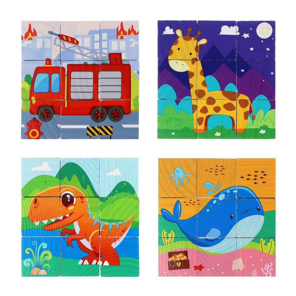 ИГРОЛЕНД Кубики деревянные развивающие для малышей, 13х15см, 4 дизайна, дерево, арт.№ 891-009