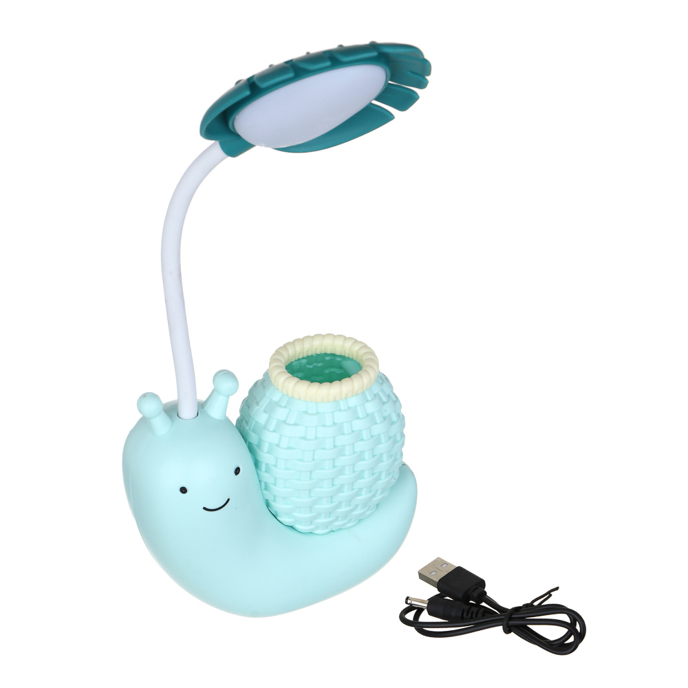 Светильник LED 2 в 1 в форме улитки, подставка для ручек, полистирол, 11х5х29 см, USB, 3 дизайна, арт.№ 476-395