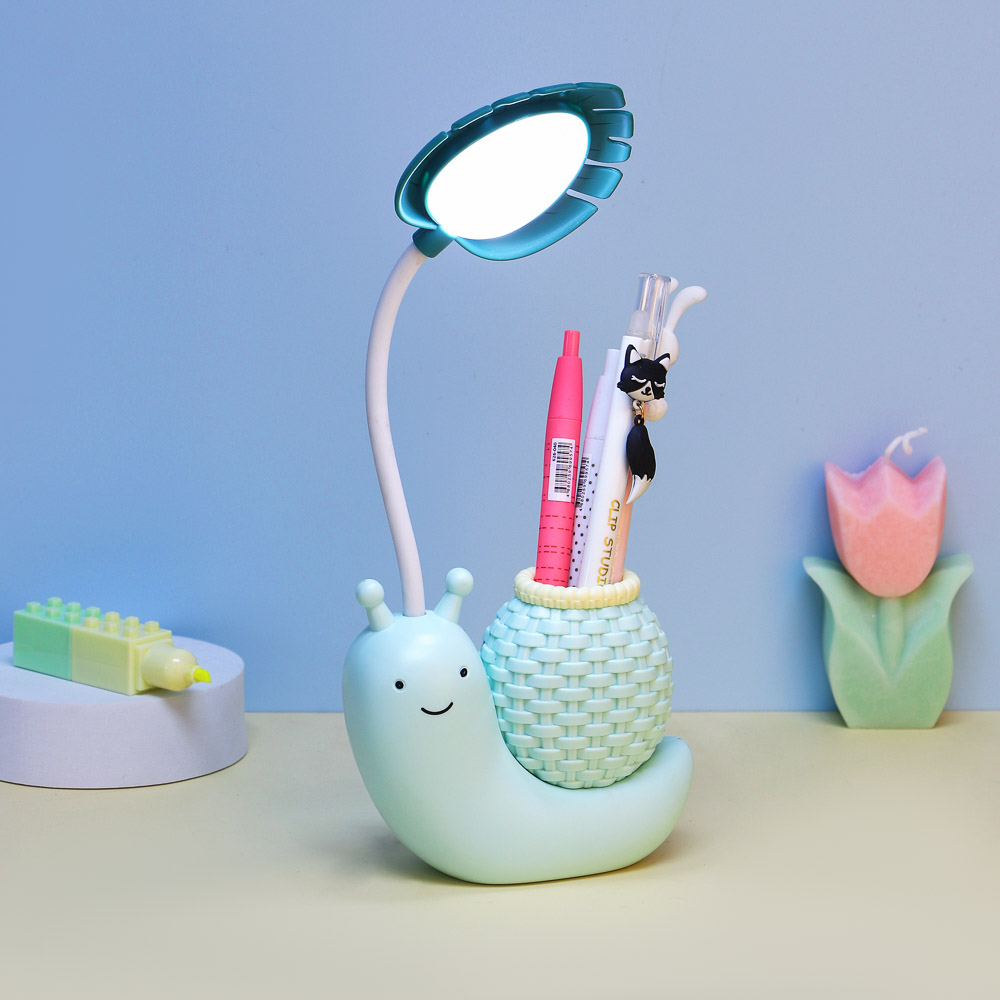 Светильник LED 2 в 1 в форме улитки, подставка для ручек, полистирол, 11х5х29 см, USB, 3 дизайна, арт.№ 476-395