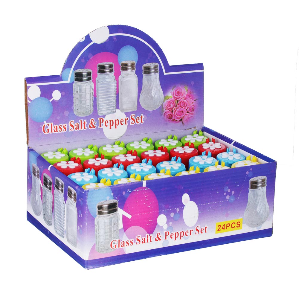 Солонка с крышкой, 8,5x4см, стекло, пластик, Цветок, арт.№ 828-169