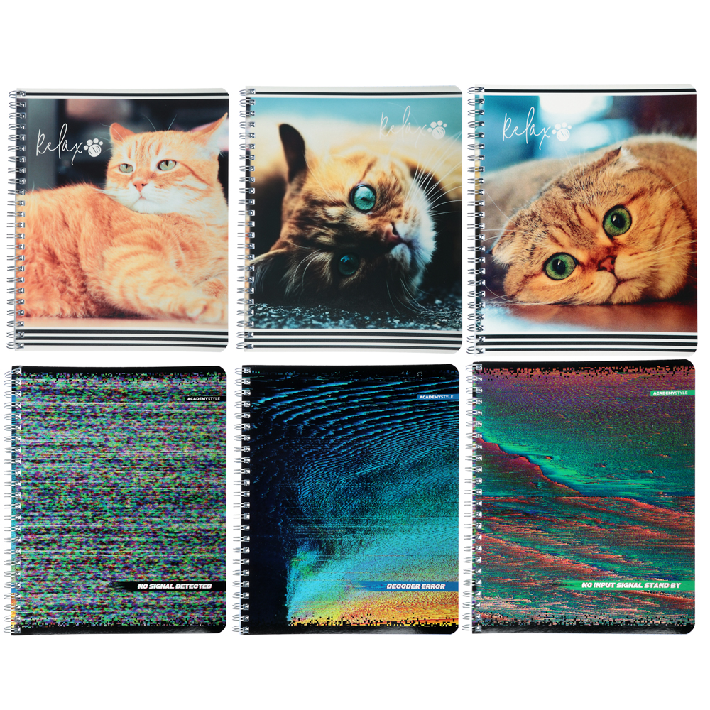 Тетрадь 80л. на спирали в кл.ПРЕМИУМ, офсет, обл.картон, "Глитч/коты, звери", лак, 10429, AP2/10135, арт.№ 578-065