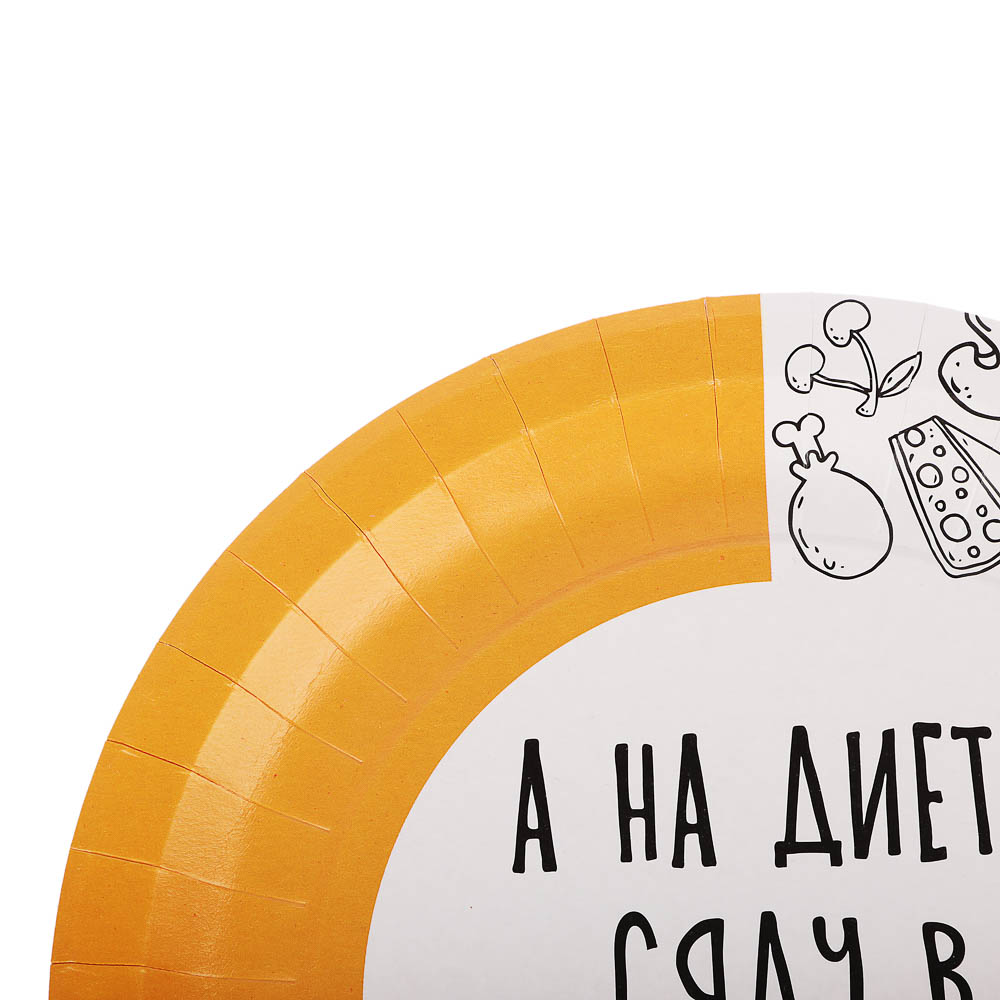 Набор бумажных одноразовых тарелок 6 шт, 23 см, в ассортименте, арт.№ 530-402