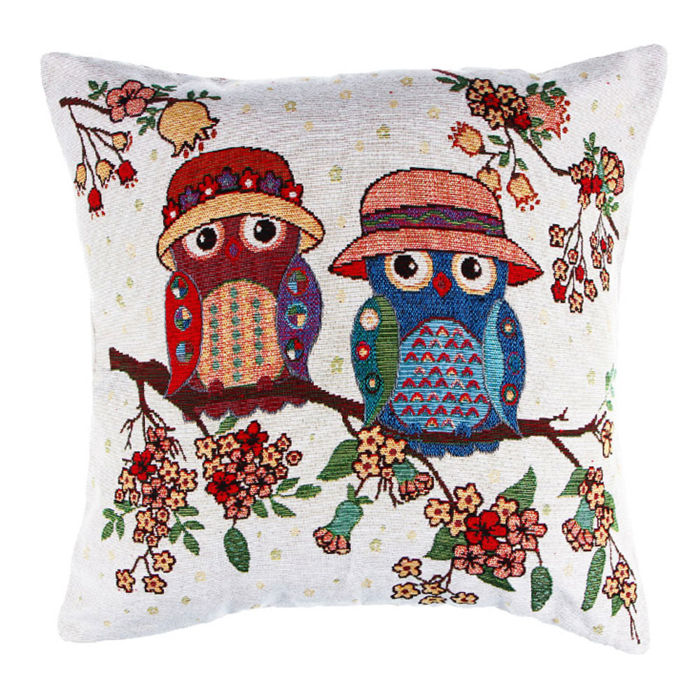 PROVANCE Чехол декоративный на подушку гобелен, 40х40см, 100% полиэстер, "Совушки", арт.№ 497-031