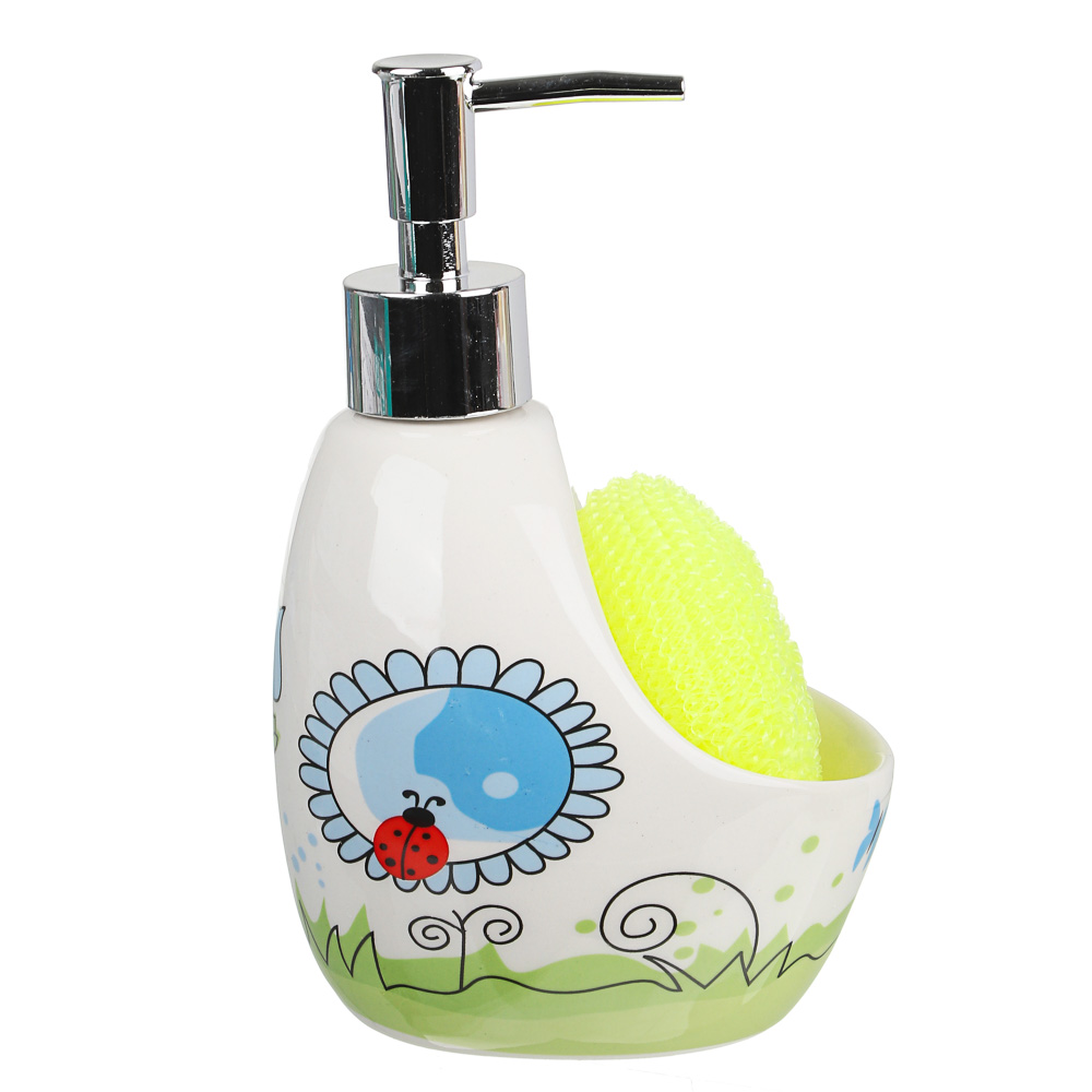 VETTA Диспенсер для моющего средства с губкой, керамика, 18х10см, 320 мл, 4 дизайна, D2, арт.№ 441-734