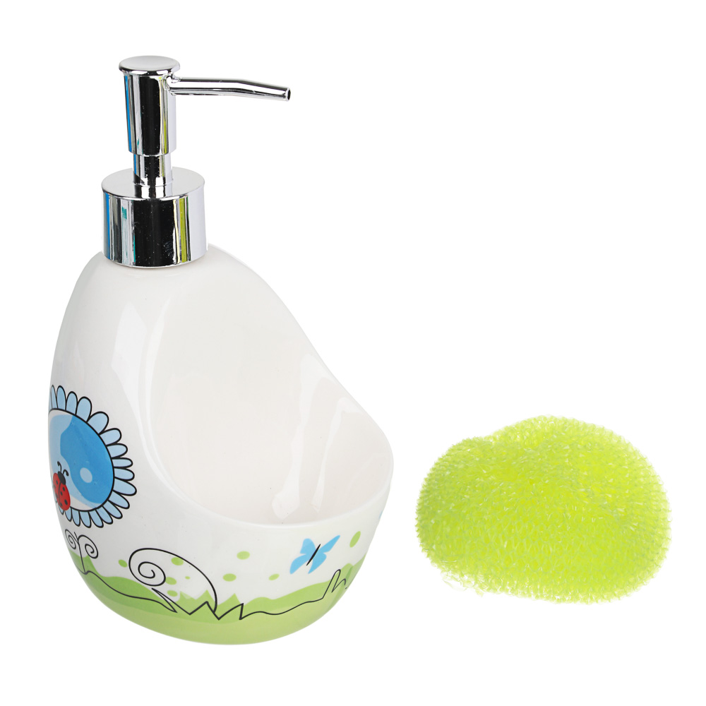 VETTA Диспенсер для моющего средства с губкой, керамика, 18х10см, 320 мл, 4 дизайна, D2, арт.№ 441-734