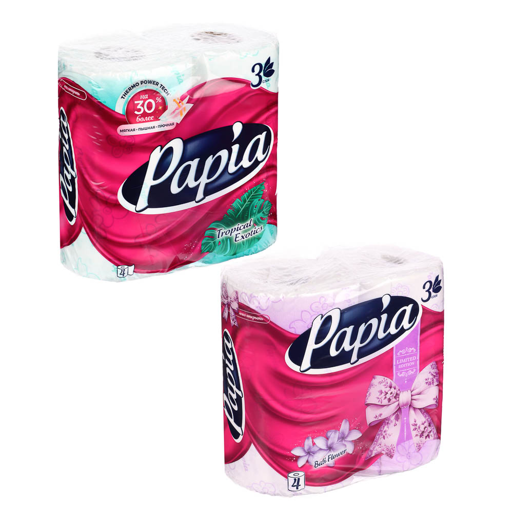 Туалетная бумага PAPIA балийский цветок/тропическая экзотика,3 слоя,4 рулона, арт.№ 918-017