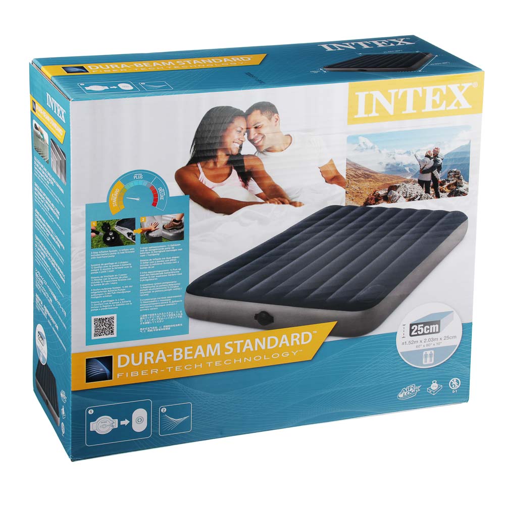 INTEX Кровать надувная QUEEN DURA-BEAM, 203х152х25см, встр насос на батарейках 4xАА, 64783, арт.№ 108-067