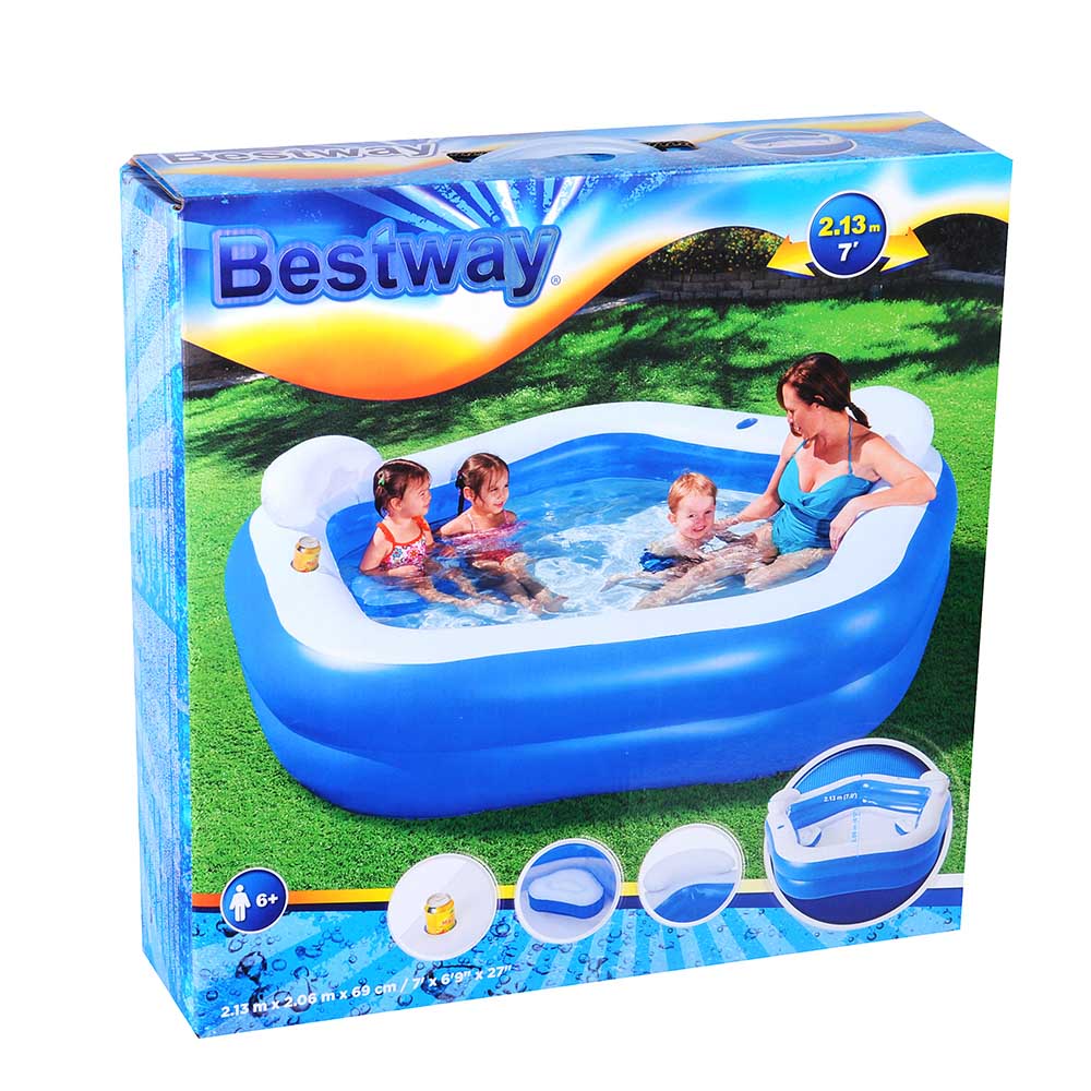 BESTWAY Семейный бассейн BACKYARD OASIS, с сиденьями и подголовниками, ПВХ, 213х206х69см, 575л, от 6, арт.№ 107-201