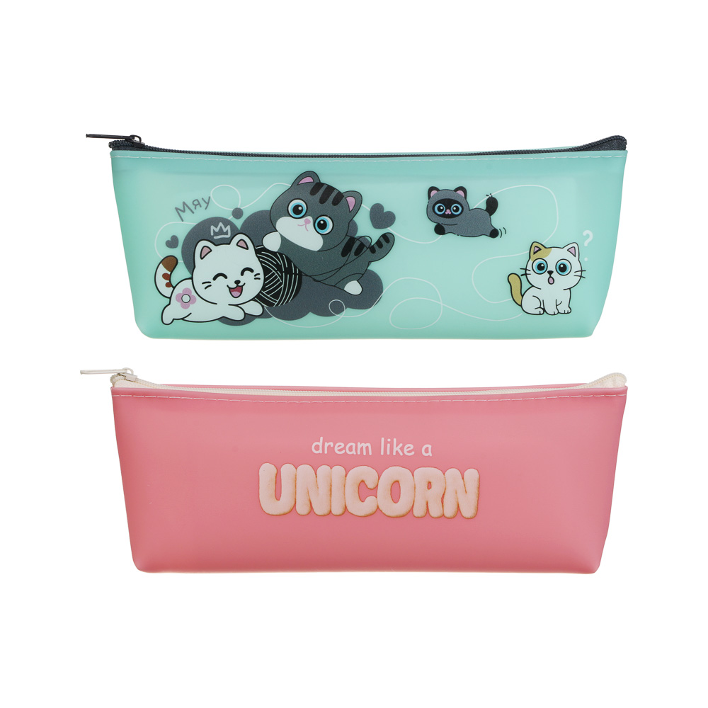Пенал прямоугольный, 21x3x8см, "Единорожка/Котики", 1 отделение на молнии, силикон, 2 диз., арт.№ 524-302