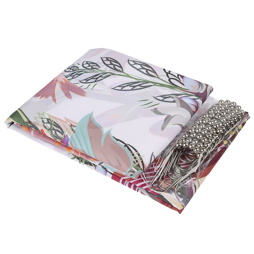 VETTA Шторка для ванной, с утяжелителем, полиэстер, 90 г/м2, 180x200см, Цветы, 055, арт.№ 461-055