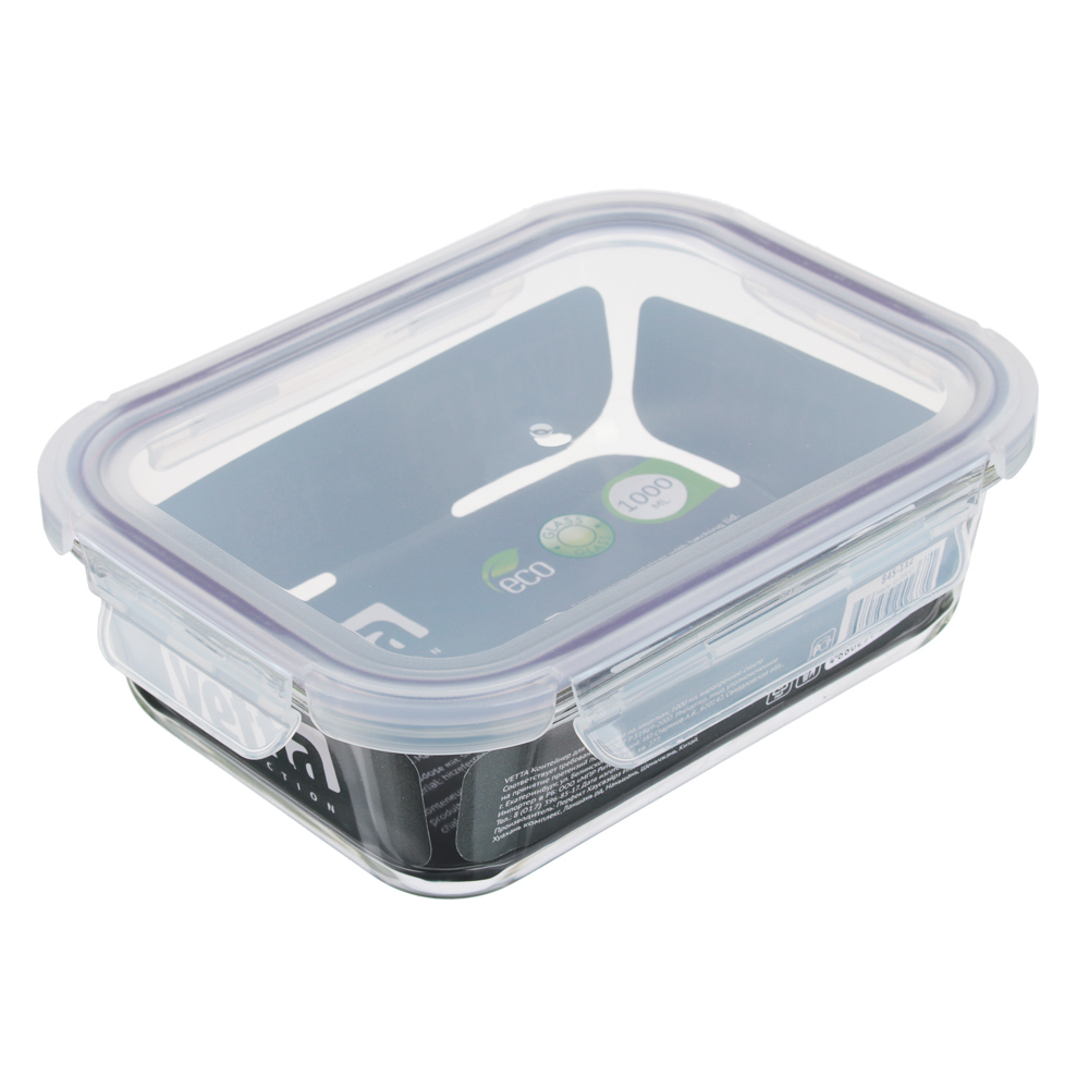 VETTA Контейнер для продуктов на защелках 1000мл, жаропрочное стекло, арт.№ 845-112