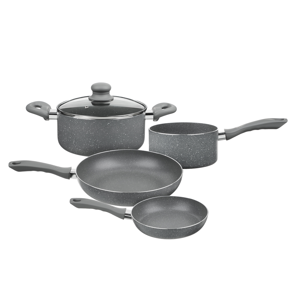 Набор посуды 5 предмметов SATOSHI, антипригарное покрытие мрамор, кастрюля+крышка 2,8 л, ковш 1,6 л, сковорода 20 см и 28 см, индукция, арт.№ 846-462