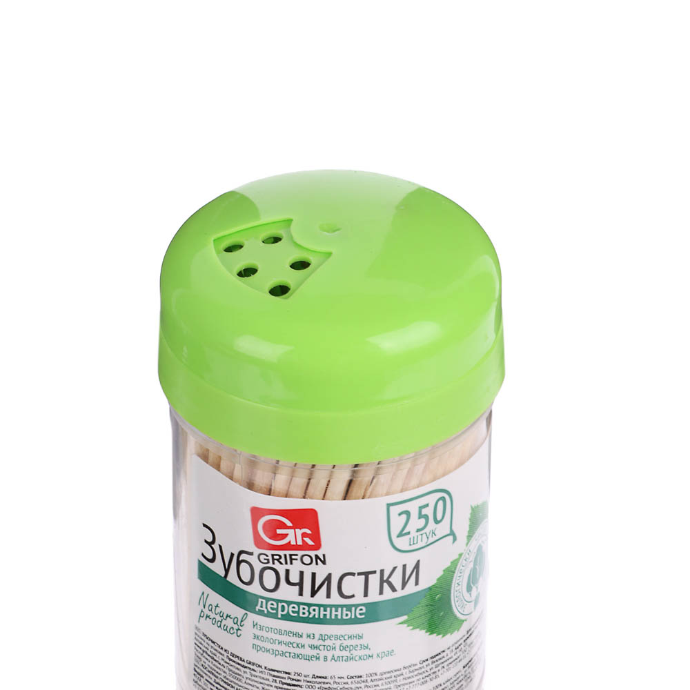 Зубочистки тм GRIFON, береза, пластиковая упаковка, 250 шт., арт.№ 437-294