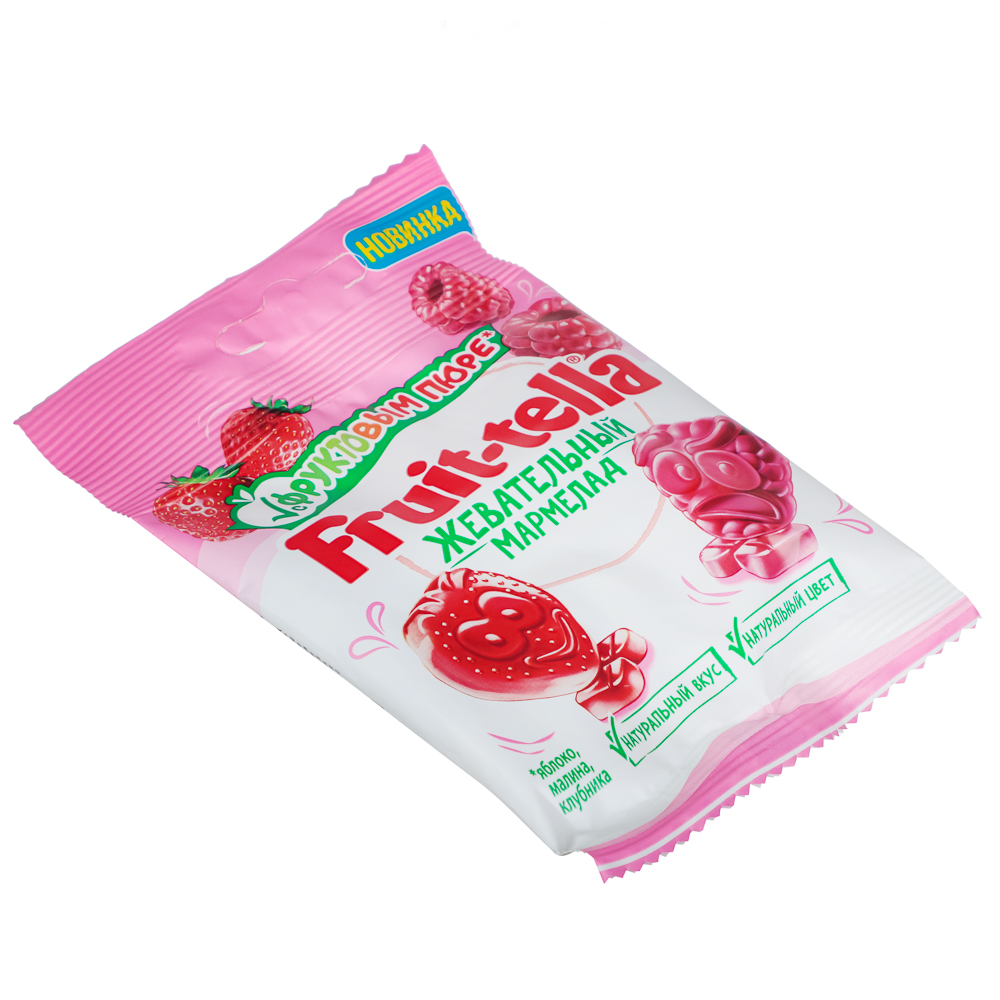 Мармелад жевательный Fruittella с фруктовым пюре и вкусами клубники, малины, 36 г, арт.№ 347-193