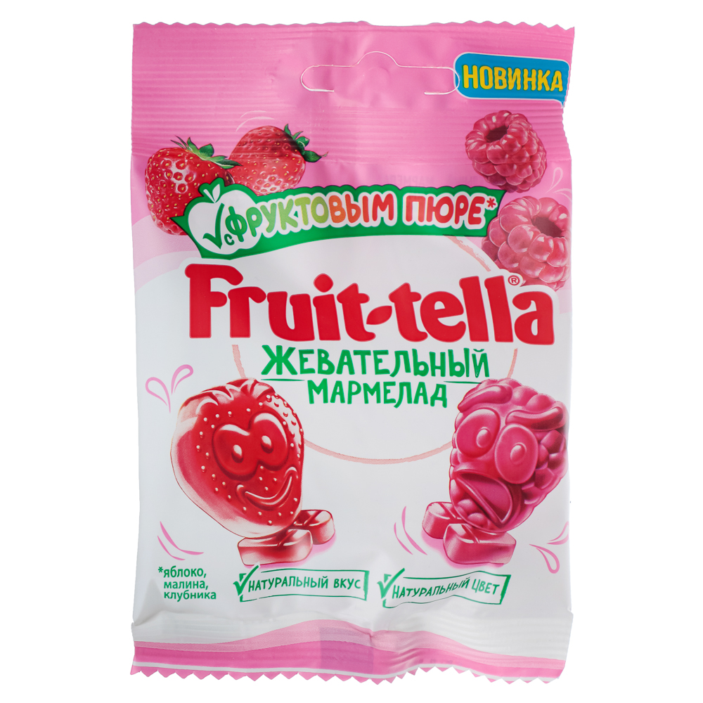 Мармелад жевательный Fruittella с фруктовым пюре и вкусами клубники, малины, 36 г, арт.№ 347-193