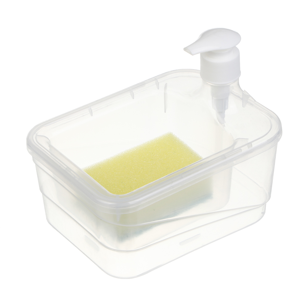 Дозатор для моющего средства, тм VETTA, отсек для губки, губка в компл., 500 мл, 17х13х14см, пластик, арт.№ 441-286