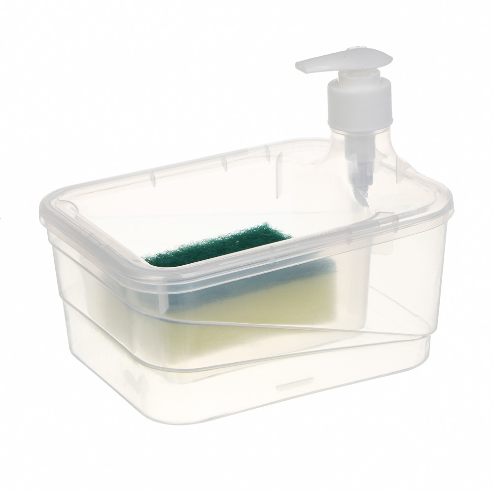 Дозатор для моющего средства, тм VETTA, отсек для губки, губка в компл., 500 мл, 17х13х14см, пластик, арт.№ 441-286