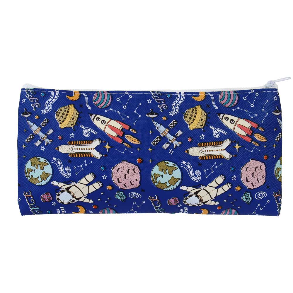 Пенал школьный прямоугольный на молнии 21х10,5 см, 1 отделение, искусственная кожа из ПВХ, 4 дизайна, арт.№ 238-436