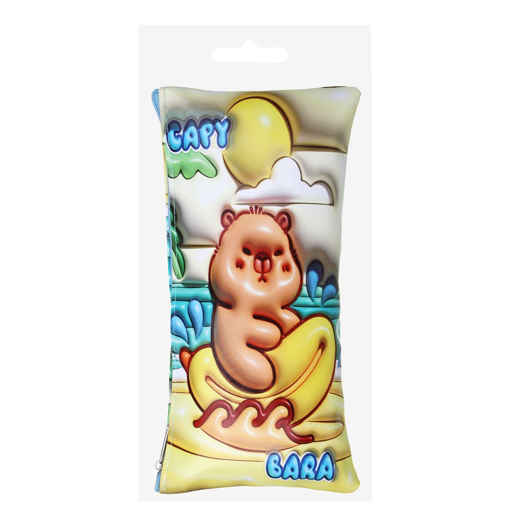 Пенал школьный прямоугольный на молнии 21х11 см, 1 отделение, искусственная кожа из ПВХ, Капибара, 4 дизайна, арт.№ 238-438