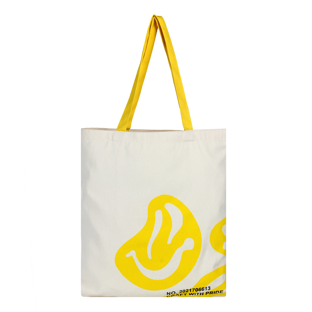 BY Сумка-шоппер, 38x42см, "Смайл желтый лен", внутр.карман, длинные ручки 58 см, ПЭ под лен, арт.№ 090-008