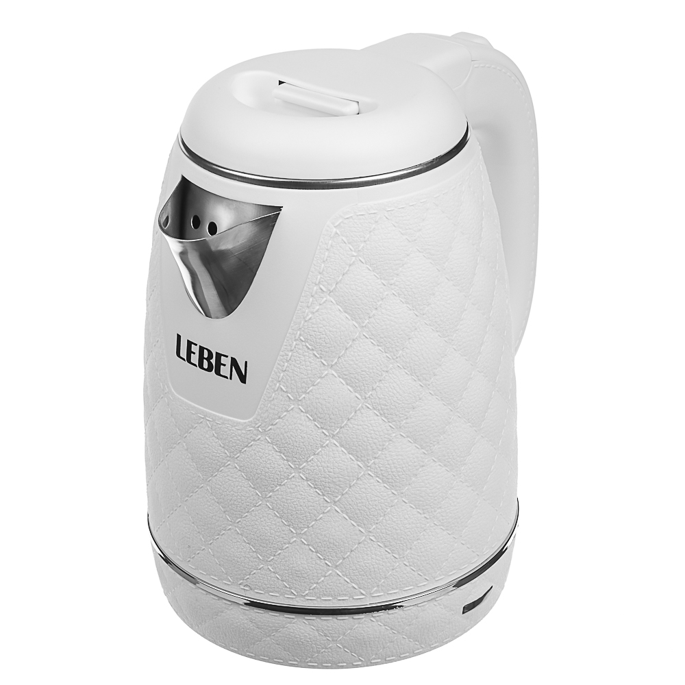 LEBEN Чайник электрический, 1,8 л, 1500 Вт, нержавеющая сталь, пластик, белый, арт.№ 291-121