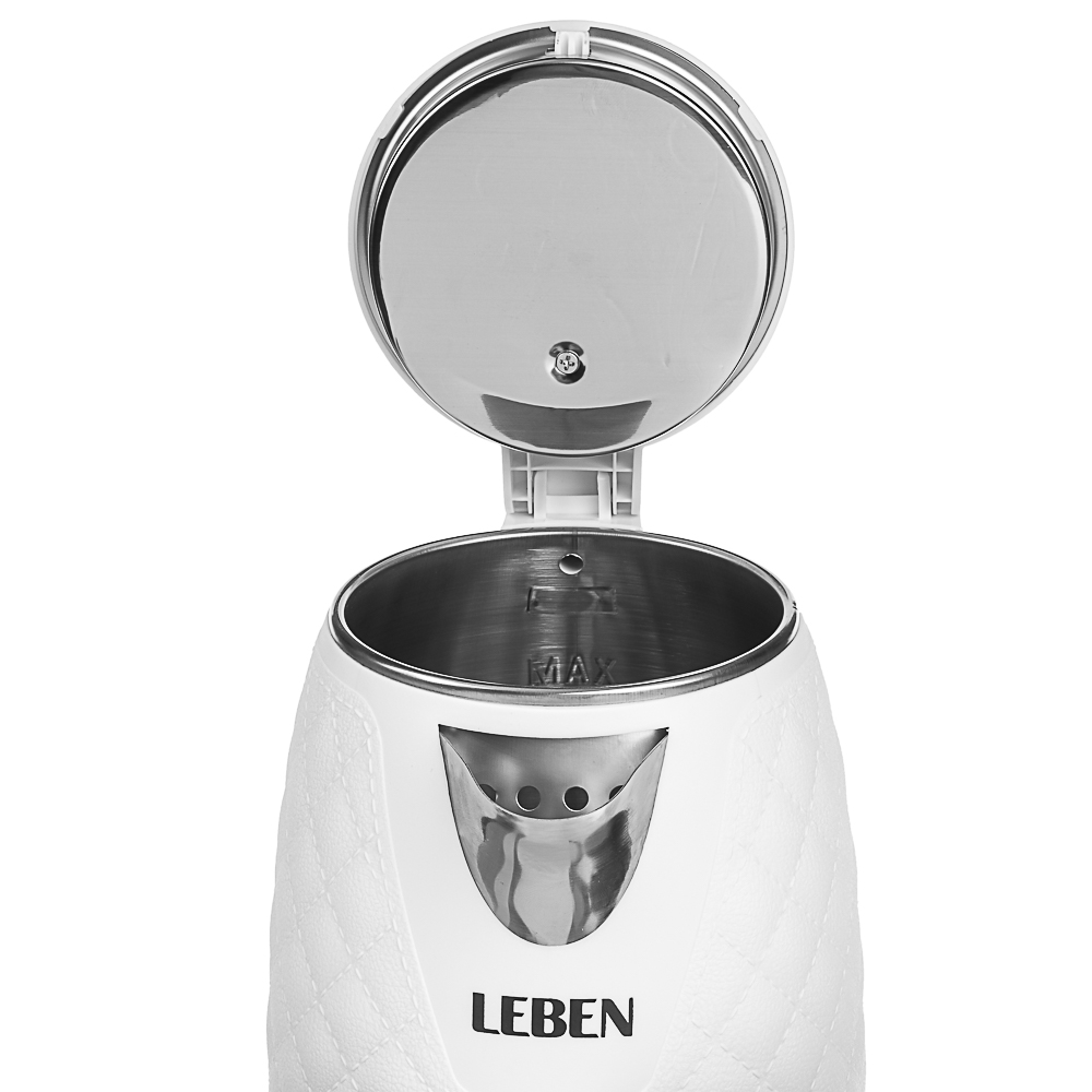 LEBEN Чайник электрический, 1,8 л, 1500 Вт, нержавеющая сталь, пластик, белый, арт.№ 291-121