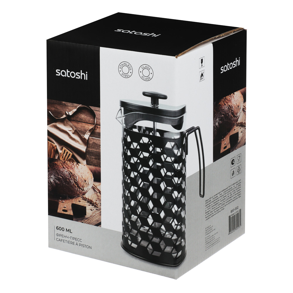 SATOSHI Нера Френч-пресс 600мл, жаропрочное стекло, нерж.сталь, арт.№ 850-002