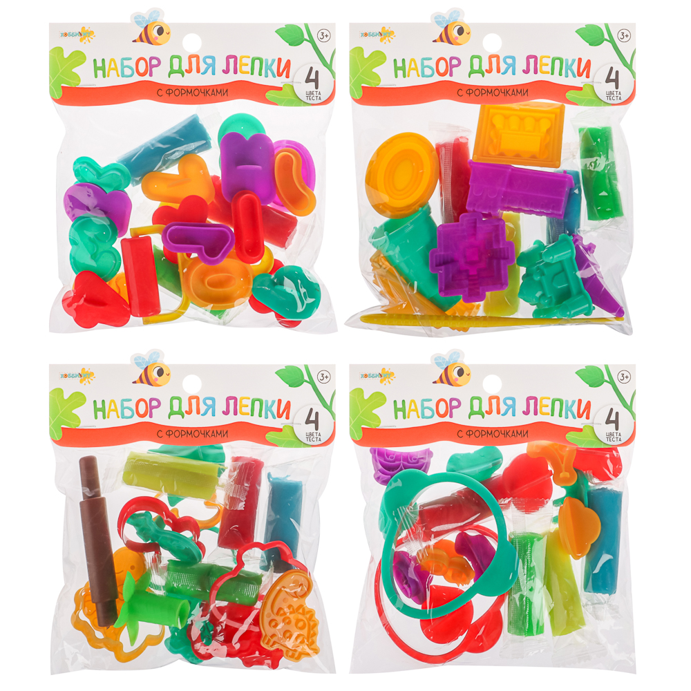 ХОББИХИТ Набор для лепки с формочками, полимер, ABS, 17х21х4см, 4 дизайна, арт.№ 289-001