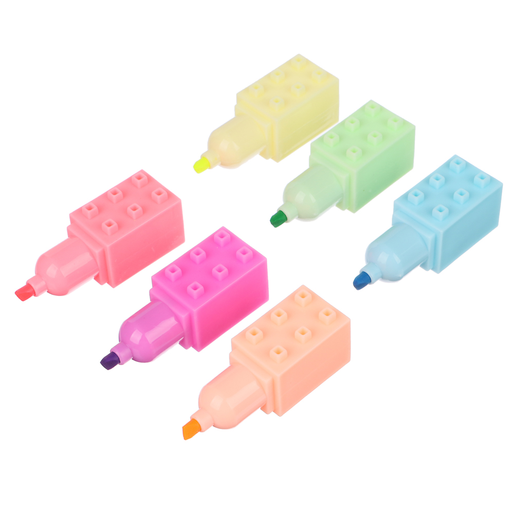 ClipStudio Набор маркеров-выделителей в форме конструктора, 6 цв. + 1 колпачок, након.3мм, ПВХ бокс, арт.№ 613-026