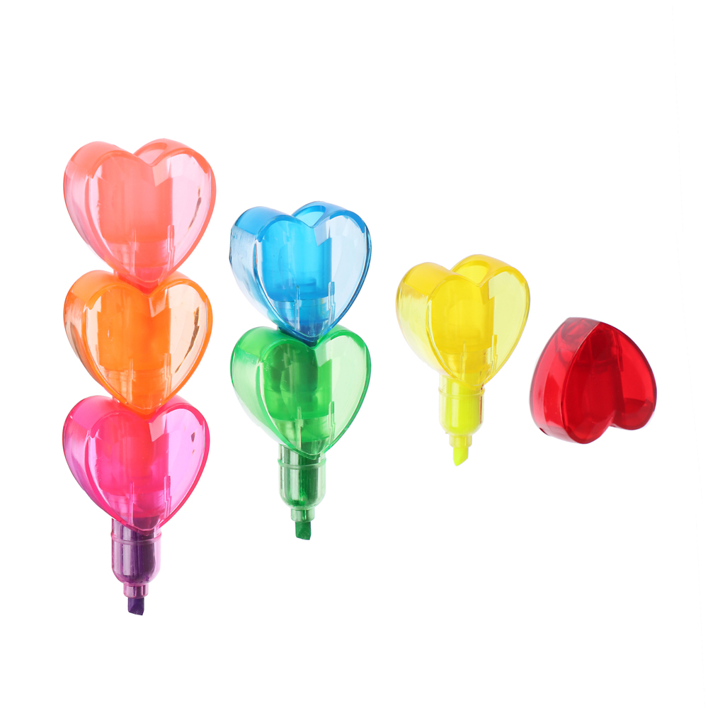 ClipStudio Набор маркеров-выделителей в форме сердца, 6 цветов + 1 колпачок, након. 3мм, ПВХ бокс, арт.№ 613-025