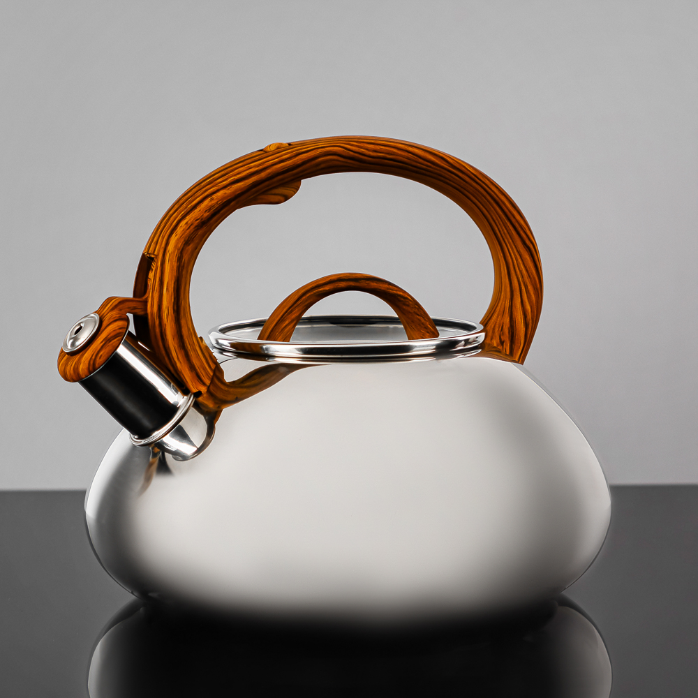 VETTA Чайник стальной 3.0л "Ива" зеркальный, стеклянная крышка, индукция, арт.№ 847-059