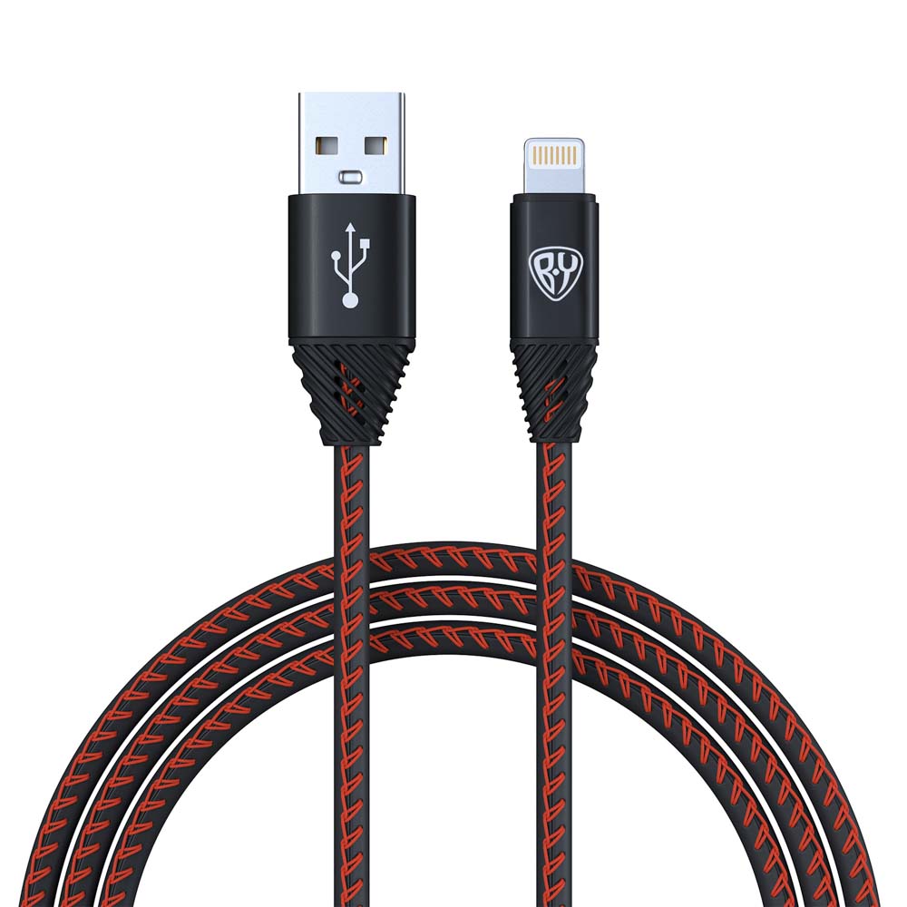 Кабель для зарядки USB(A)-iP BY Премиум, 1м, 2А, кожаная оплётка, черный, арт.№ 443-009