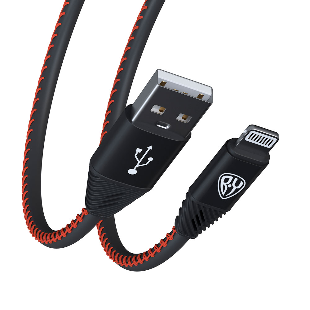 Кабель для зарядки USB(A)-iP BY Премиум, 1м, 2А, кожаная оплётка, черный, арт.№ 443-009