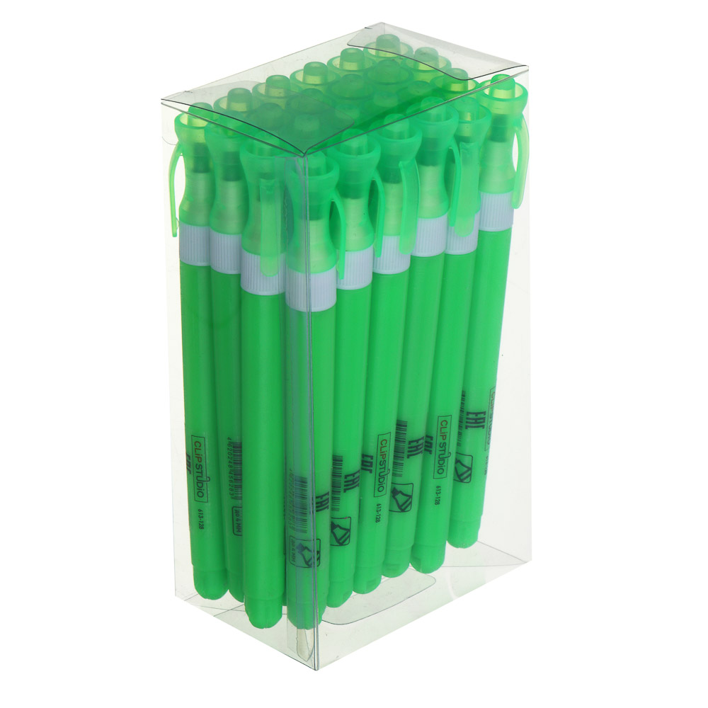 Маркер-выделитель ClipStudio зеленый, круглый корпус, скошенный наконечник, арт.№ 613-128