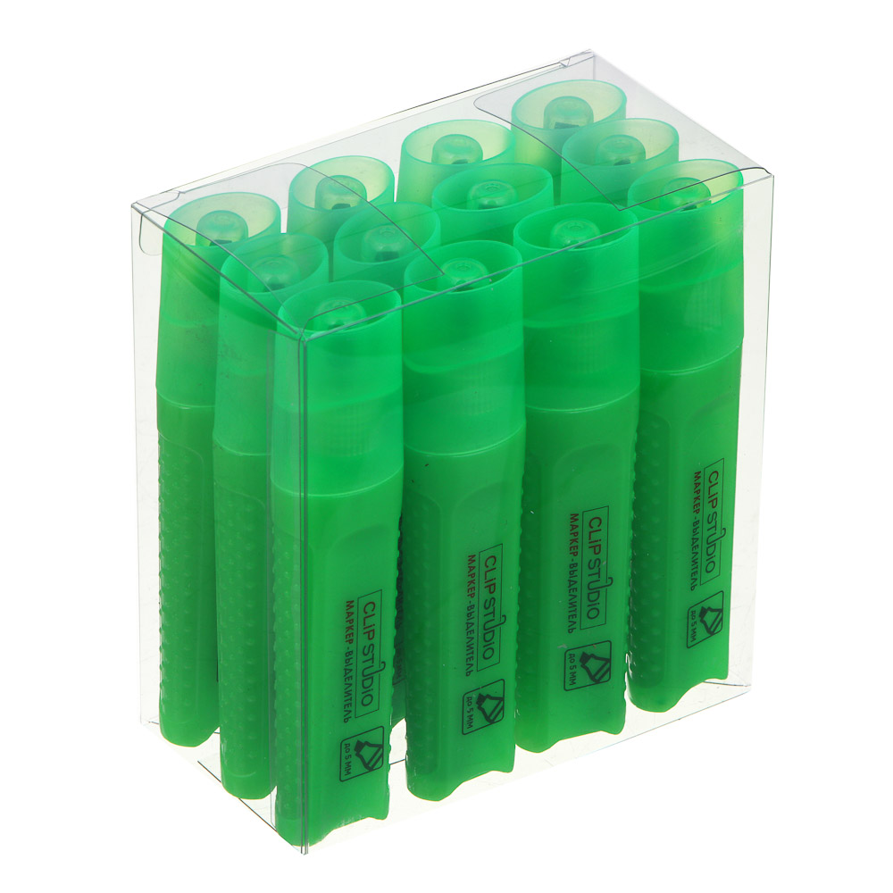 Маркер-выделитель ClipStudio зеленый, плоский корпус, скошенный наконечник, арт.№ 613-129