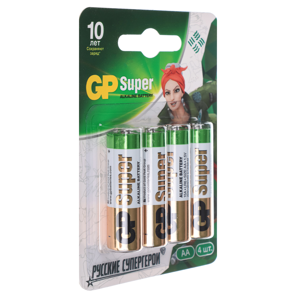 Батарейки AA GP Super BY Герои 4шт 15AGM-2CR в блистере, арт.№ 917-014