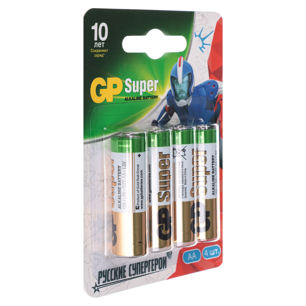 Батарейки AA GP Super BY Герои 4шт 15AGM-2CR в блистере, арт.№ 917-014