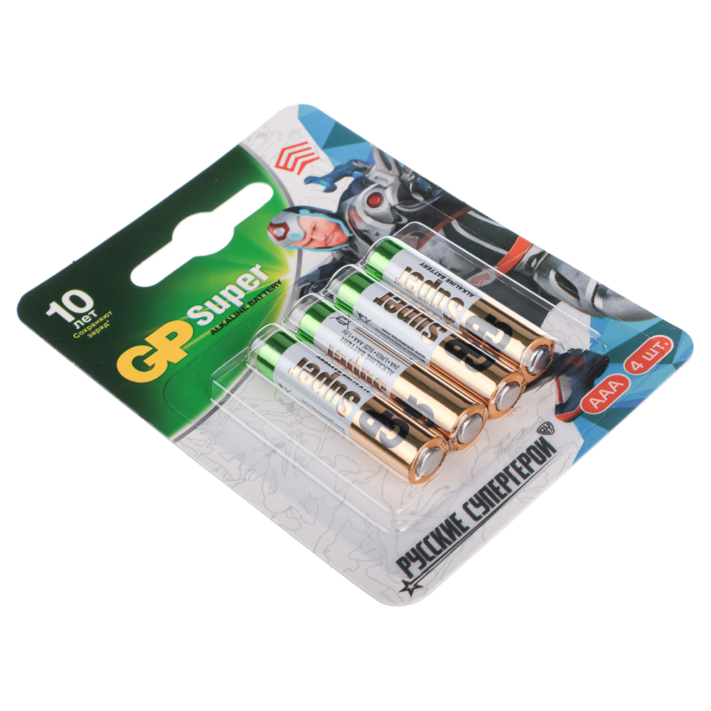 Батарейки AAA GP Super BY Герои 4шт 24AGM-2CR4 в блистере, арт.№ 917-015