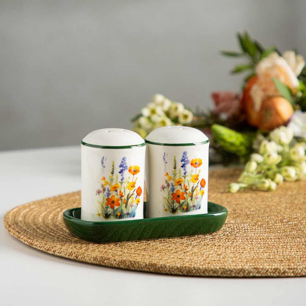 MILLIMI Полевые цветы Набор для соли и перца на подставке, 4,5х6,5см, керамика, арт.№ 824-014