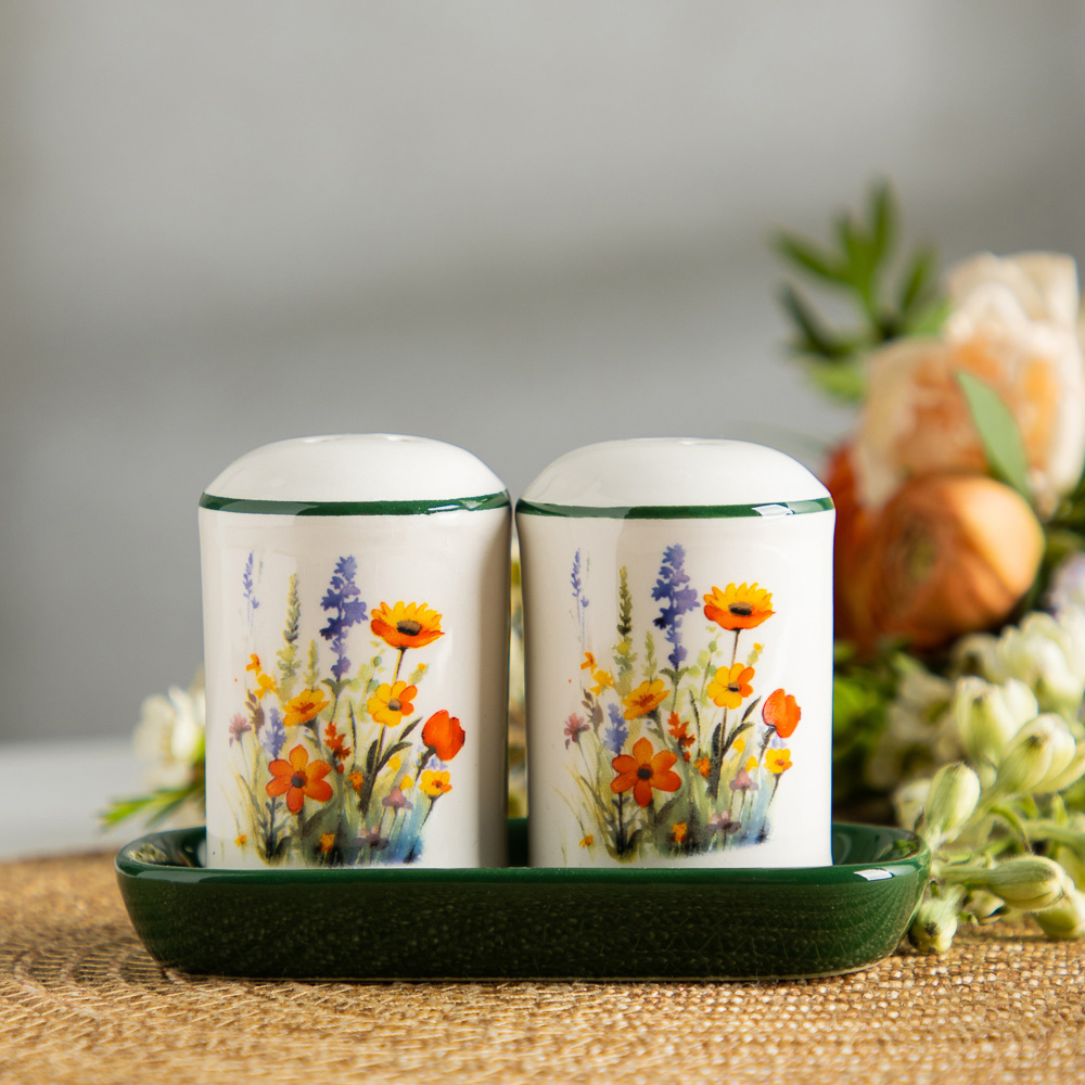 MILLIMI Полевые цветы Набор для соли и перца на подставке, 4,5х6,5см, керамика, арт.№ 824-014