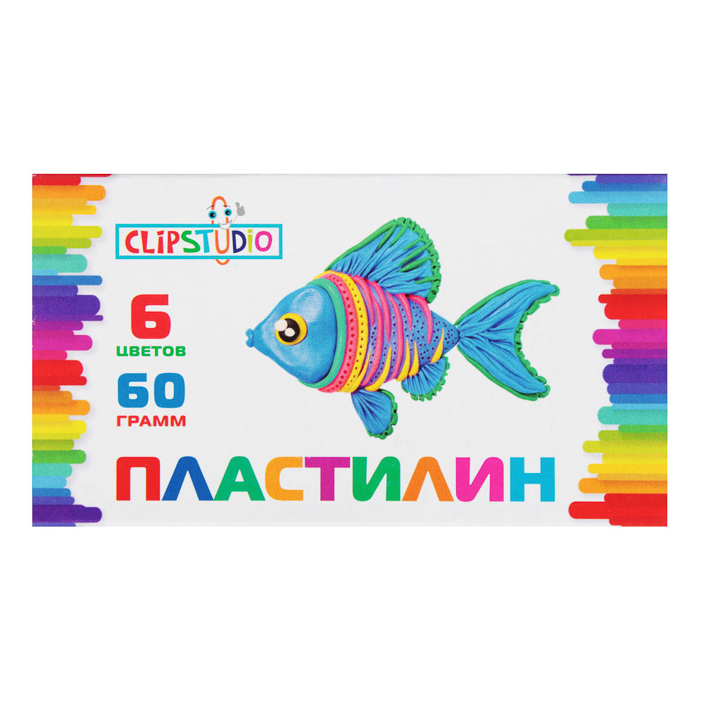 Пластилин 6цв. ClipStudio 60 грамм, в картонном выдвижном пенале, арт.№ 239-042