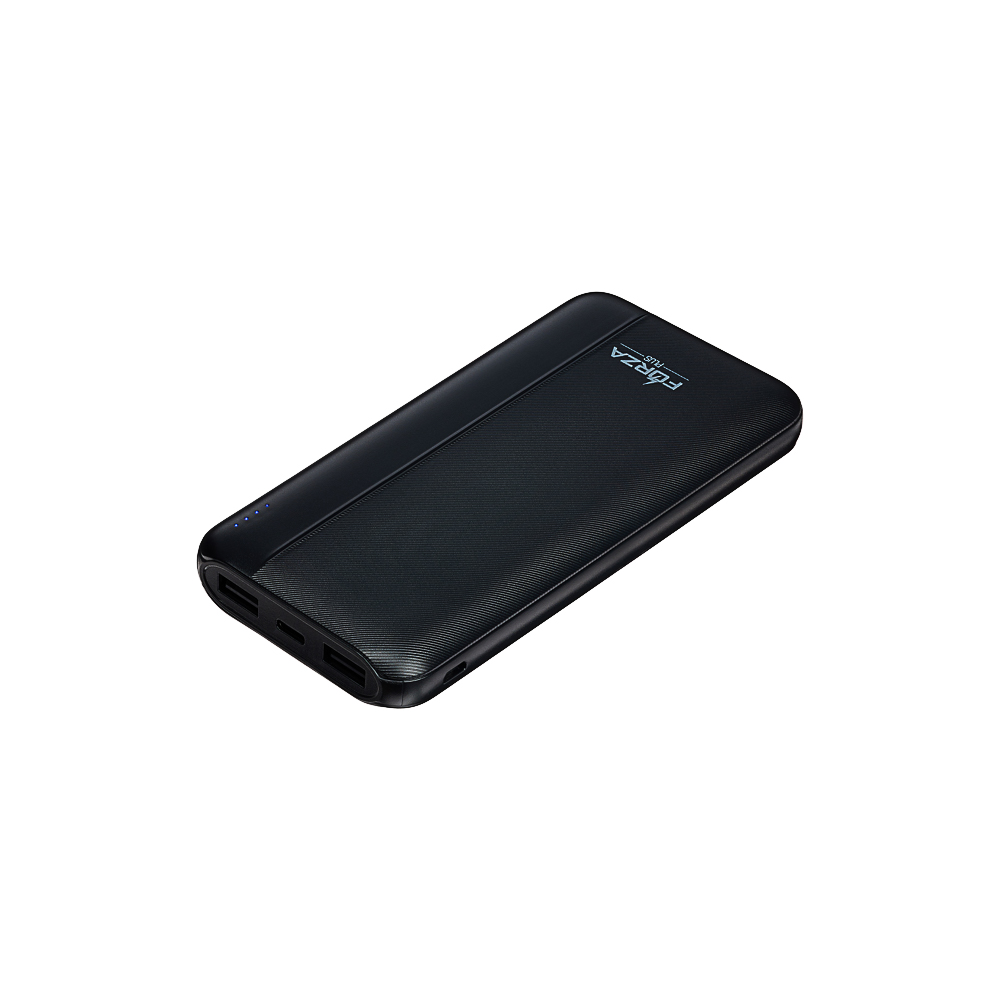 Аккумулятор мобильный FORZA 10000мАч, 2xUSB-A, 1xUSB-C, 1xMicro-USB, ребристый, 10W, черный, арт.№ 031-112