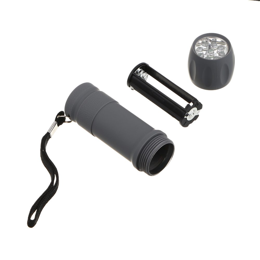 Фонарь ручной тм ЕРМАК, мини, прорезиненное покрытие, 9 LED, 1 режим, 3хААА, арт.№ 224-021