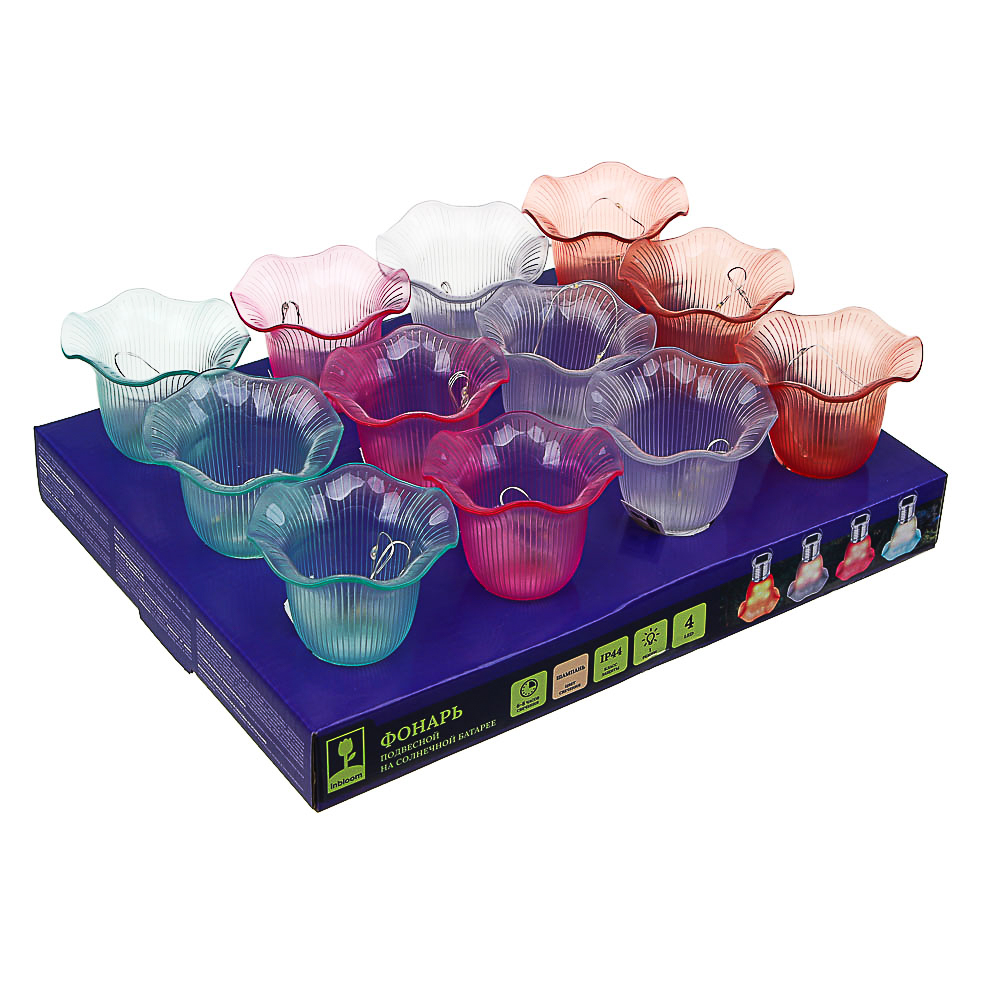 INBLOOM Фонарь подвесной на солн батарее Цветок 9.5х8см, 4LED, шампань, 1.2V 40mAh Ni-MH, пластик, арт.№ 483-031