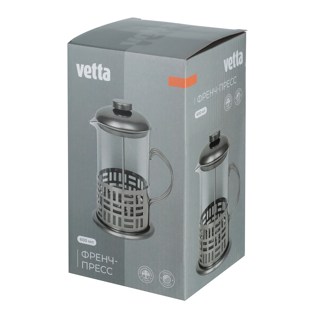 VETTA Френч-пресс 600мл нерж.сталь, стекло, арт.№ 850-278