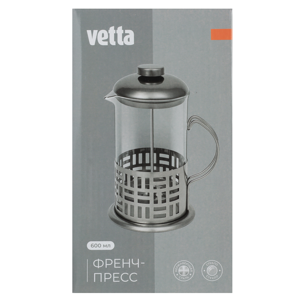 VETTA Френч-пресс 600мл нерж.сталь, стекло, арт.№ 850-278