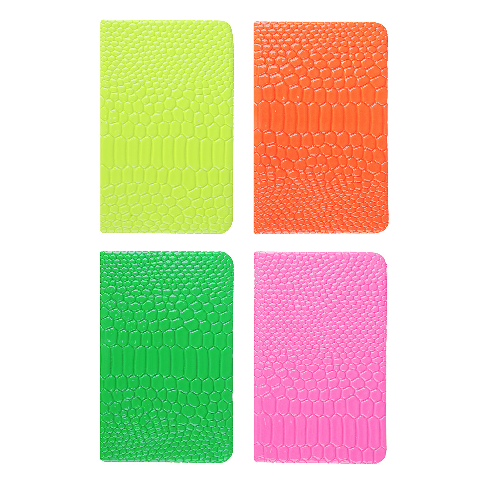 Записная книжка 9х14 см, 80 л., тв.обложка, клетка, рельефная фактура, ПУ, бумага, 4 неоновых цвета, арт.№ 574-019