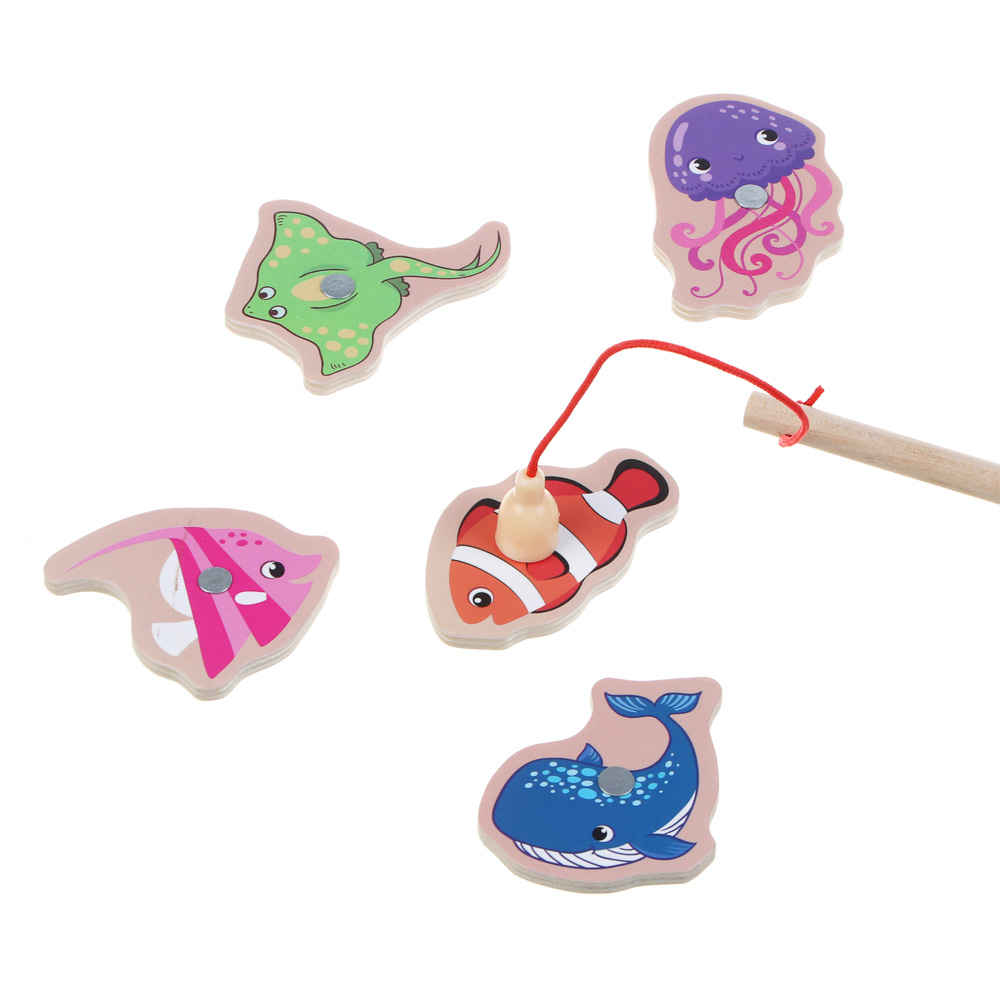 Игрушка развивающая для малышей "Рыбалка магнитная", ИГРОЛЕНД, 12 фигурок, дерево, арт.№ 262-004