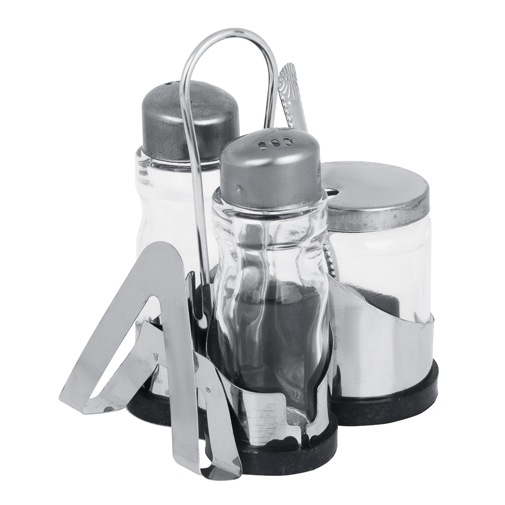 VETTA Набор для соли, перца и горчицы с салфетницей "Комфорт", h13см, нерж. сталь, стекло, арт.№ 828-007