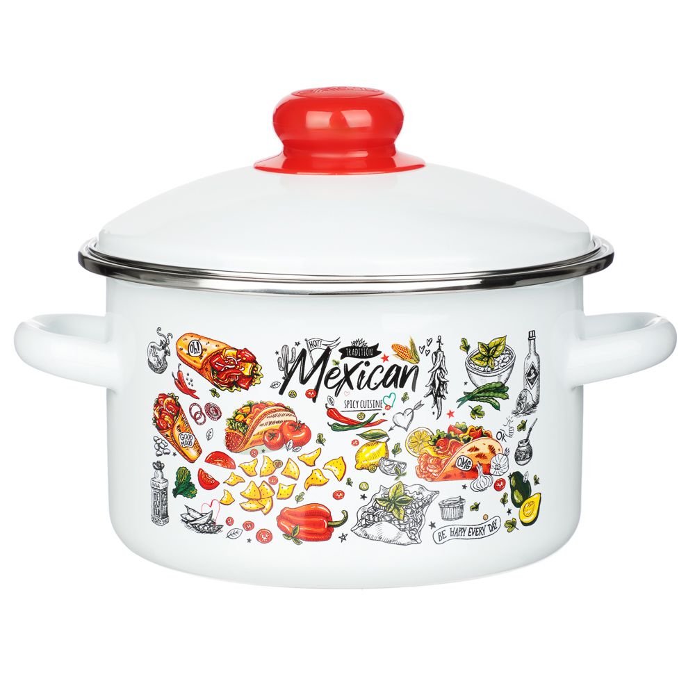 Мексика Кастрюля цилиндрическая эмалированная 2л, арт.№ 894-538